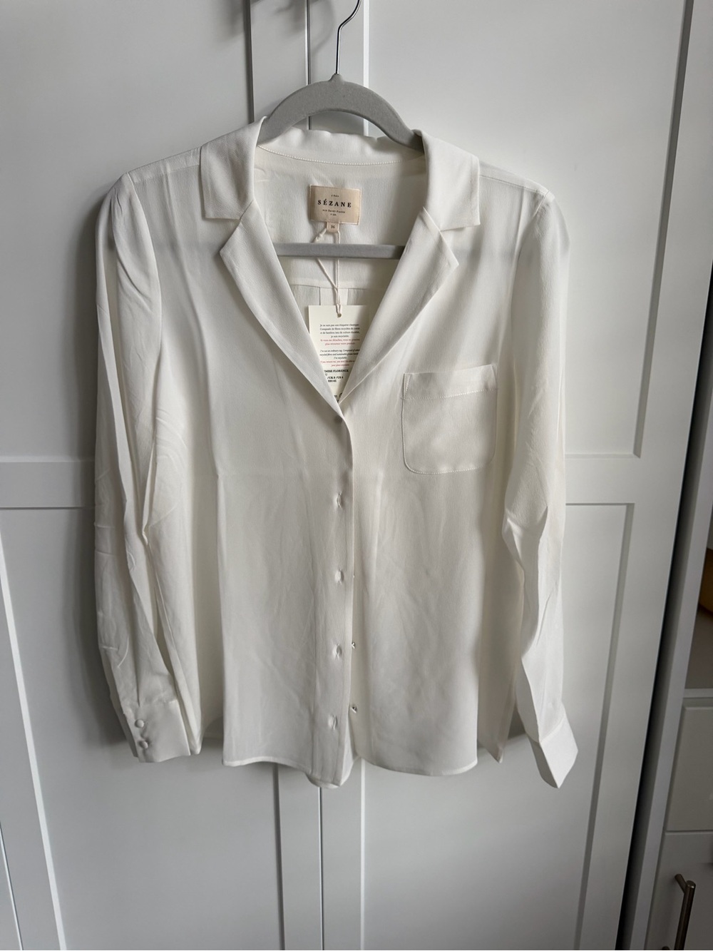 Sezane Ivory Button-Front Silk Blouse